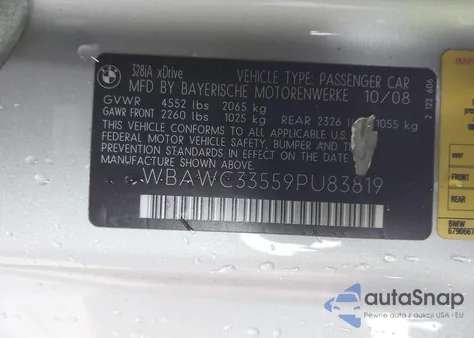 2009 BMW 328I xDrive from USA, damaged, VIN WBAWC33559PU83819